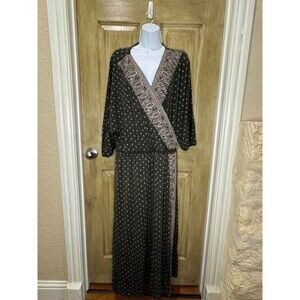 Garnet Hill Women's Size XL Batwing Faux Wrap -Detail Knit Nori Dress Stretchy